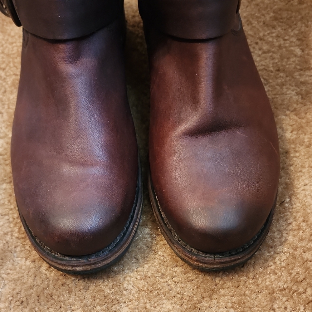 Frye Brown Leather Harness Moto Boots - Picture 2 of 11